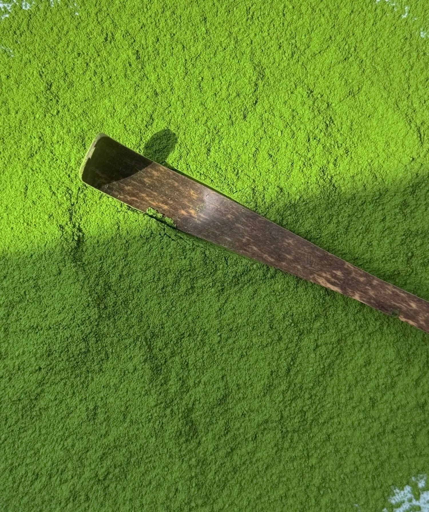 Hochwertiges Bio Okumidori Matcha-Pulver mit ultrafeiner, jadegrüner Mahlung und weicher, pudriger Textur