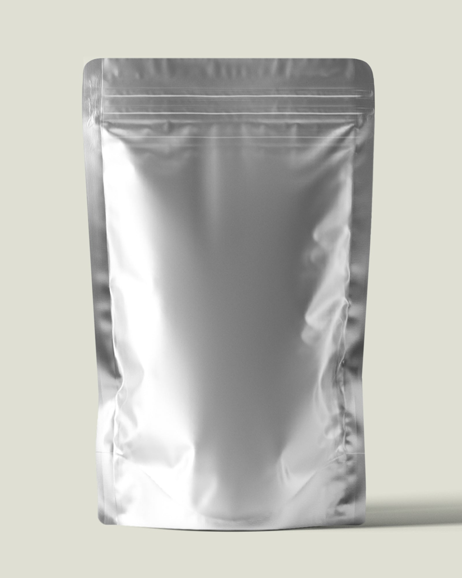 Silberne 250 g Verpackung als wiederverschließbarer Standbodenbeutel für Matcha