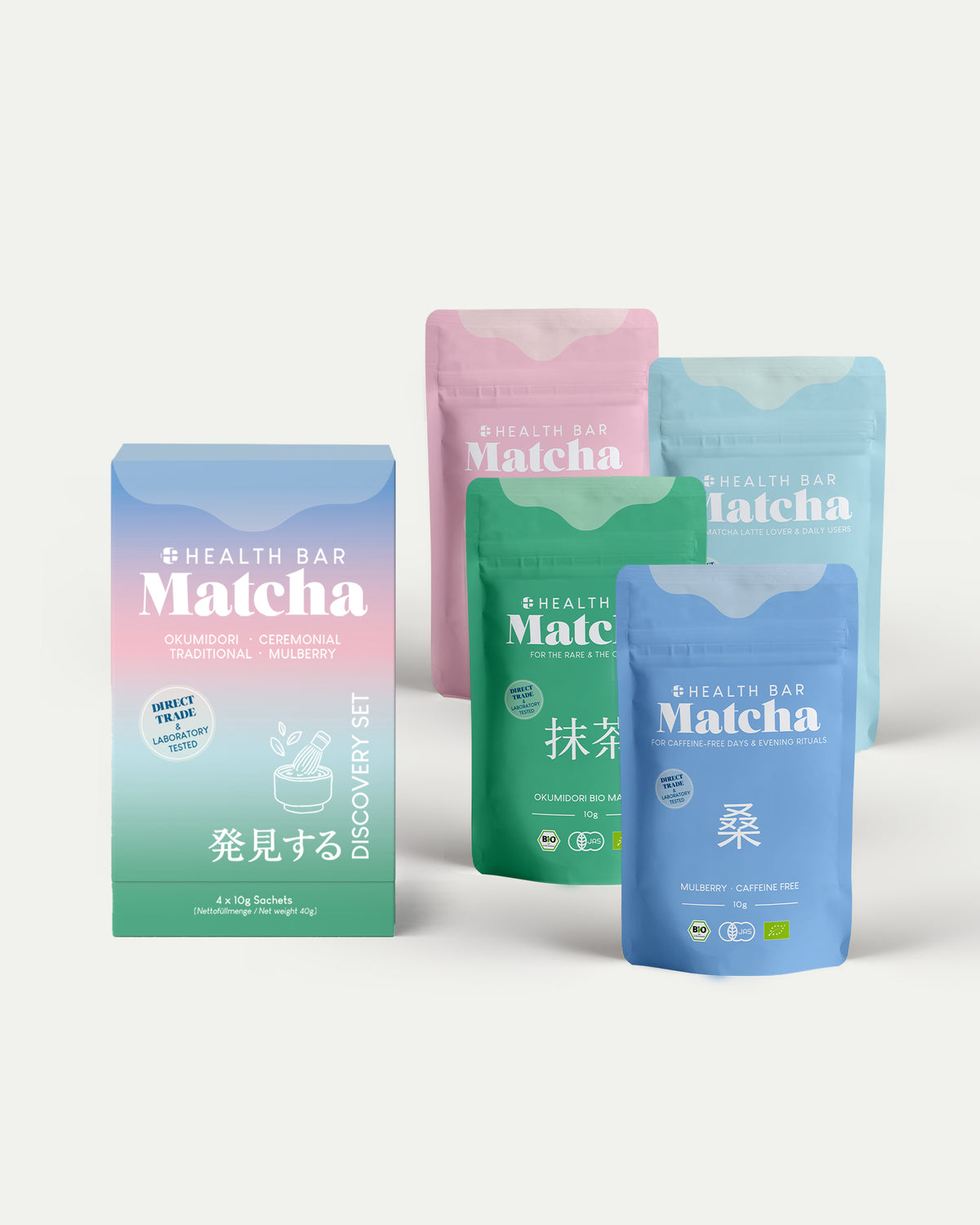Health Bar Bio Matcha Discovery Set mit Ceremonial, Traditional, Okumidori und Mulberry