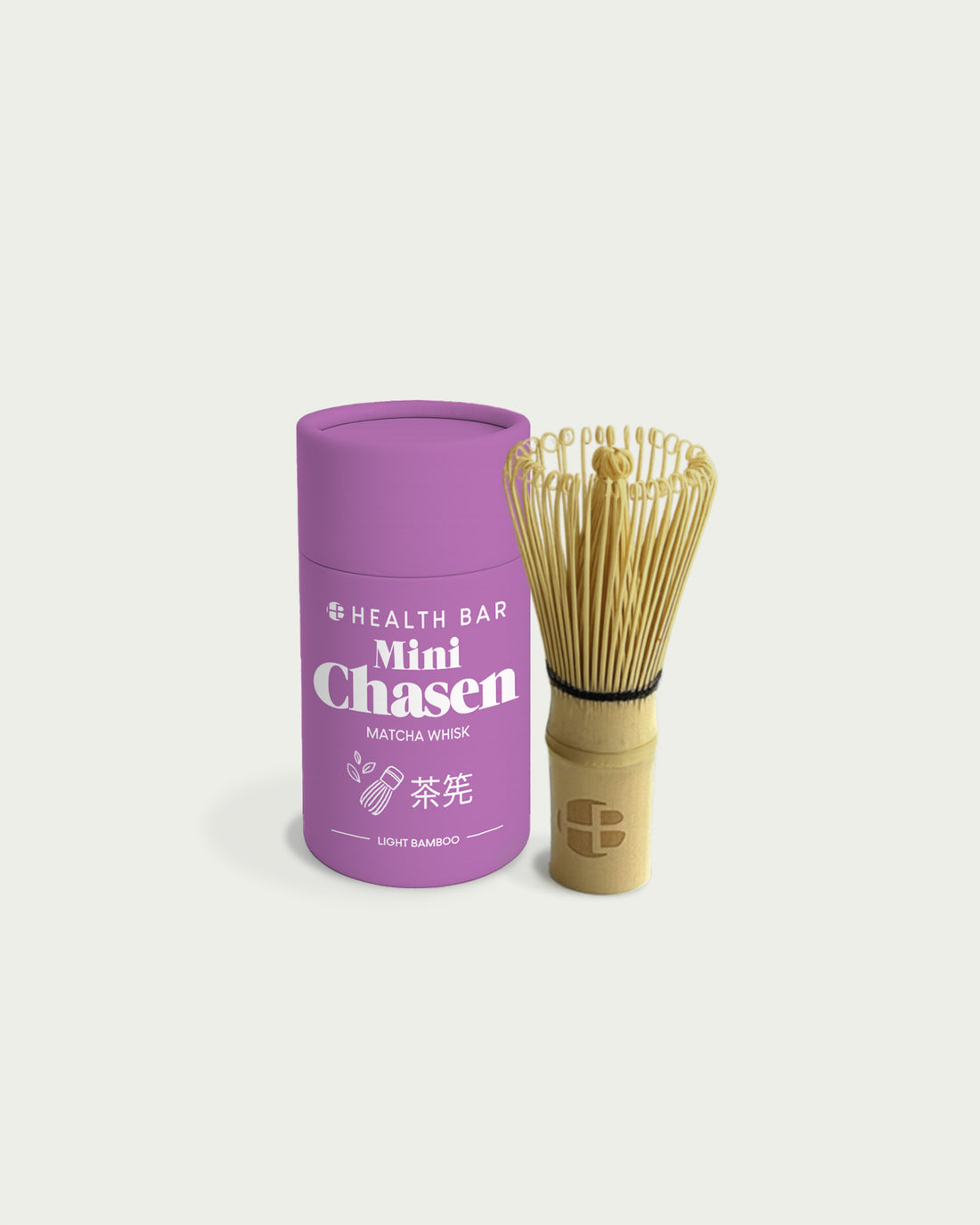 Mini Matcha Besen aus Bambus mit lilaner Aufbewahrungsdose für die Zubereitung von cremigem Matcha