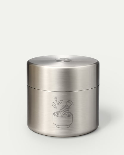 Edelstahl Matcha Dose für Aufbewahrung mit graviertem Health Bar Matcha Motiv