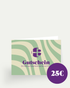 Geschlossener Health Bar Gutschein mit grün cremefarbenem Wellenmuster und lila Logo, Aufschrift Gutschein und Ein kleines Geschenk wartet auf Dich, ergänzt durch einen runden lila 25 Euro Hinweis