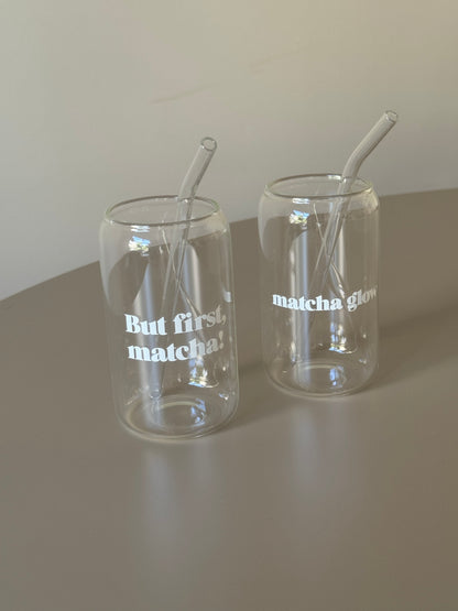 Matcha Gläser Set mit Glas Strohhalmen